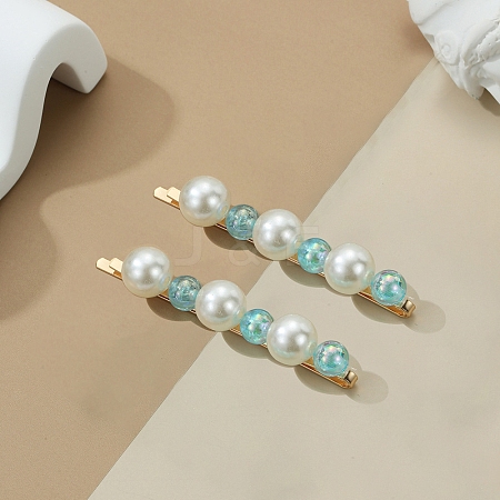 Plastic Pearl Beaded with Iron Alloy Hair Bobby Pin PW-WGCA775-03-1