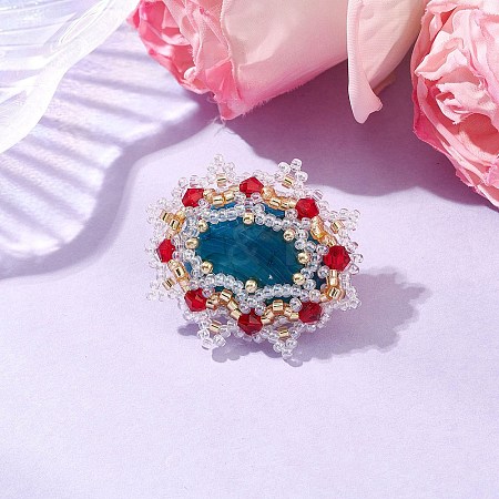 Handmade Glass Seed Beaded Oval Brooches for Women JEWB-MZ00004-1