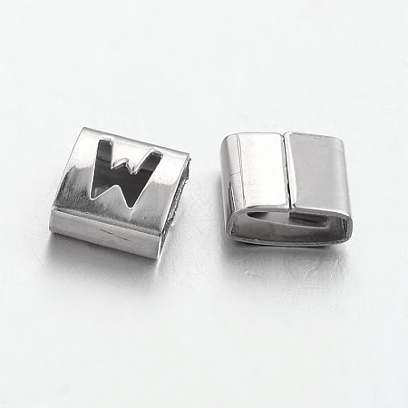 Tarnish Resistant Letter Style 201 Stainless Steel Square Slide Charms STAS-L132-05-1