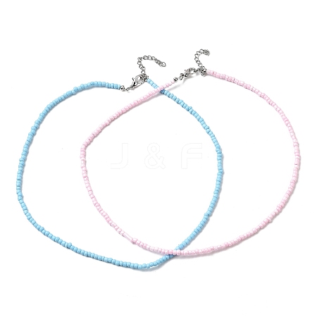 2Pcs 2 Colors Glass Seed Beaded Necklaces Set NJEW-FZ00028-1