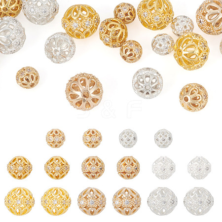 24Pcs Rack Plating Brass Pave Clear Cubic Zirconia Beads KK-TA0002-59-1