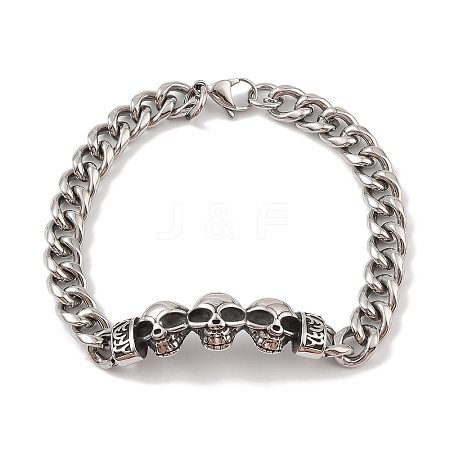 304 Stainless Steel Viking Skull Link Chain Bracelets for Men BJEW-B096-49C-1