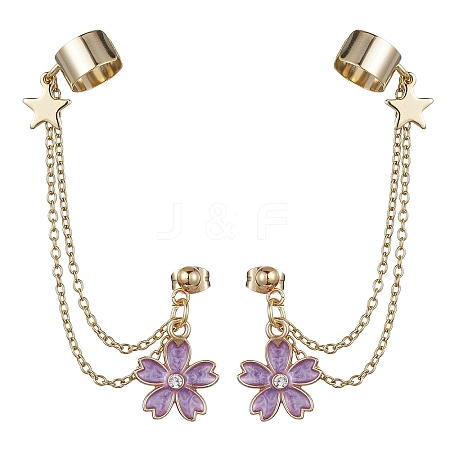 Light Gold 304 Stainless Steel Cuff Earring Chains with Rhinestone EJEW-JE05684-05-1