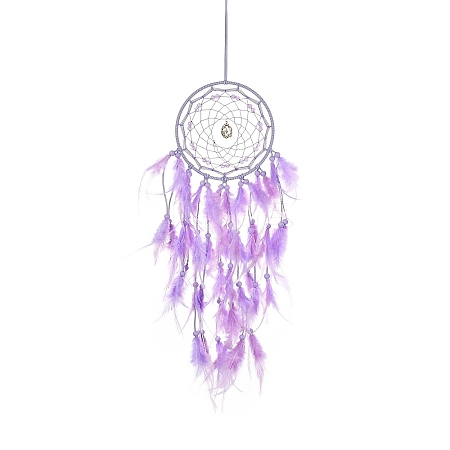 Woven Web/Net with Feather Hanging Ornaments HJEW-G025-03C-1