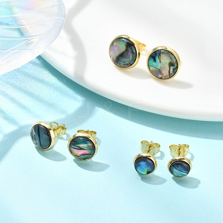 3 Pairs Flat Round Natural Paua Shell Stud Earrings for Women EJEW-JE07126-1