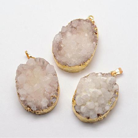 Electroplate Natural Druzy Quartz Crystal Pendants G-F333-K06-1