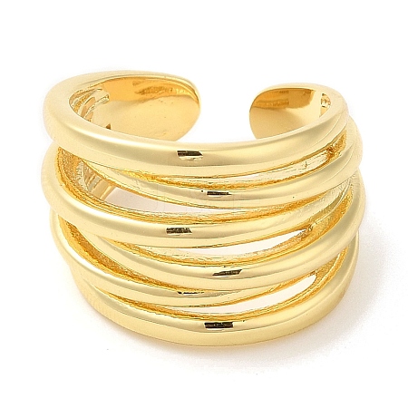 Rack Plating Brass Multi Line Open Cuff Ring for Women RJEW-A016-04G-1