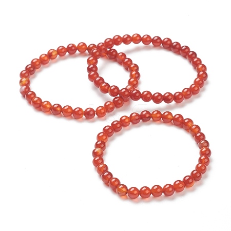 Natural Red Agate Beaded Stretch Bracelets BJEW-A117-B-26-1