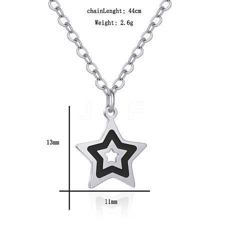 Stainless Steel Black Enamel Star Pendant Necklaces UT9539-3-1