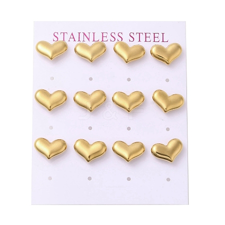 Ion Plating(IP) 304 Stainless Steel Heart Stud Earrings EJEW-C099-12G-1