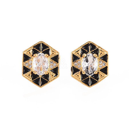 Brass Micro Pave Clear Cubic Zirconia Stud Earrings EJEW-S210-016B-NR-1