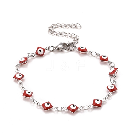 Enamel Rhombus with Evil Eye Link Chains Bracelet BJEW-P271-03P-01-1