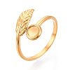 Leaf 304 Stainless Steel Cuff Ring Components STAS-T066-39G-1