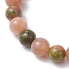 Natural Unakite & Multi-Moonstone Beaded Stretch Bracelets BJEW-JB11951-02-4