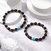 2Pcs Natural Lava Rock & Rudraksha & Coconut & Howlite Beads Stretch Couples Bracelets BJEW-JB11329-1