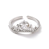 Clear Cubic Zirconia Crown Open Cuff Ring RJEW-P034-10P-2