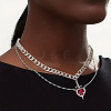 2Pcs Sword & Heart Zinc Alloy Light Siam Rhinestone Pendant Double Layer Necklaces for Women FS-WG484C5-02-2