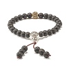 Natural Lava Rock & Cubic Zirconia Round Beads Stretch Bracelet BJEW-JB07200-2