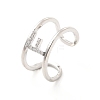 Clear Cubic Zirconia Initial Letter Open Cuff Ring RJEW-A012-01P-F-2