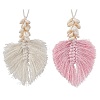 2Pcs 2 Colors Leaf Handmade Woven Cotton Macrame Pendant Decorations HJEW-JM02824-1