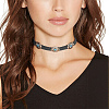2Pcs 2 Colors Bohemian Alloy & Resin Imitation Turquoise Oval Velvet Choker Necklaces NJEW-CL0001-11-7
