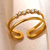 304 Stainless Steel Pave Cubic Zirconia Cuff Open Rings CU-CBA46D5-04G-1