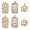 6Pcs 3 Styles Brass Micro Pave Clear Cubic Zirconia Pendants ZIRC-SZ0001-21-1