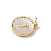 Brass Pave Natural Shell Flat Round with Letter Charms KK-Z115-13G-J-2