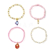 4Pcs 4 Style Natural Rose Quartz & Glass Beaded Stretch Bracelets Set BJEW-JB09606-02-3