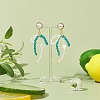 Shell Pearl & Glass Bowknot with Heart Dangle Stud Earrings EJEW-TA00146-4