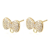 Brass Micro Pave Cubic Zirconia Stud Earring Findings with Loops CU-CBA0DEA-01G-1