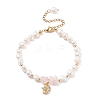 Natural Rose Quartz Chips & Pearl Beaded Bracelet BJEW-JB08236-01-1