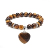 Gemstone Round Beaded Stretch Bracelet with Heart Charm for Women BJEW-JB09019-3