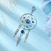 Woven Web/Net with Feather Alloy & Chakra Glass Beads Pendant Decorations HJEW-JM01990-4