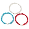 3Pcs 3 Styles Natural Dyed Malaysia Jade Beads Stretch Bracelets Sets BJEW-JB11009-1