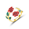Rose Alloy Enamel Cuff Rings for Women FS-WGBA561-04-2