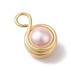 Shell Pearl Round Copper Wire Wrapped Pendants PALLOY-JF03258-04-4