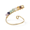 Natural Mixed Gemstone Braided Beaded Chakra Open Cuff Ring X-RJEW-JR00548-7