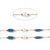 Natural Lapis Lazuli Nugget & Glass Imitation Pearl Beaded Chain CHS-C006-02E-2