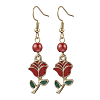 Valentine's Day Alloy Enamel Flower Dangle Earrings EJEW-JE06273-02-4