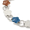 304 Stainless Steel Enamel Flower Link Chain Bracelets with Glitter Powder BJEW-S153-05P-03-2