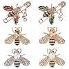 Gorgecraft 6Pcs 6 Style Bee Shape Enamel Pin Brooches with Rhinestone JEWB-GF0001-26-1