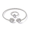 Teardrop Brass Micro Pave Cubic Zirconia Cuff Bangles & Rings Sets for Women SJEW-R002-04P-01-4