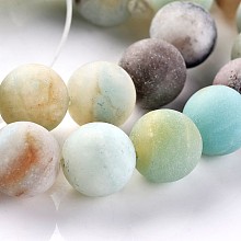 Frosted Natural Flower Amazonite Round Beads Strands G-E330-8mm-01