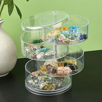 Rotatable 4-Layer Plastic Jewelry Storage Box AJEW-YW0001-14-1