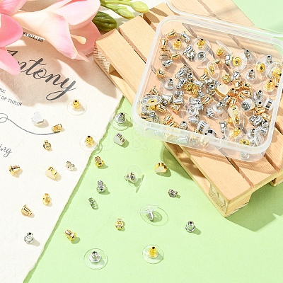 142Pcs 8 Style Brass & Silicone Earring Nuts KK-YW0001-43-1