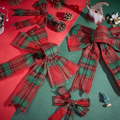 10Pcs 2 Style Christmas Theme Tartan Pattern Polyester Bowknot AJEW-CA0002-64-1