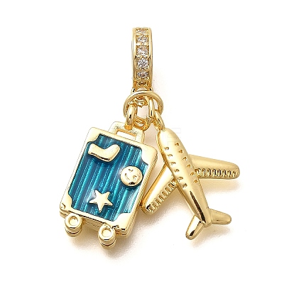 Brass Enamel Airplane & Luggage European Dangle Charms LS-KK-M309-22G-1