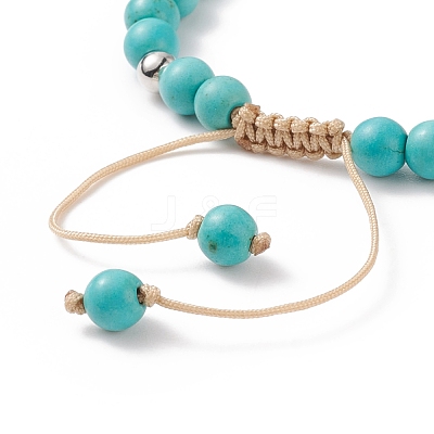 Synthetic Turquoise(Dyed) Braided Bead Bracelet with Synthetic Magnesite Cross BJEW-TA00146-02-1