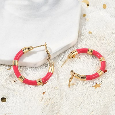 PVD Vacuum Plating 201 Stainless Steel Enamel Hoop Earrings for Women EJEW-B016-33G-1